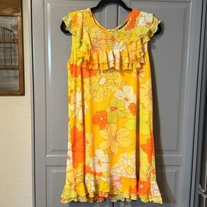 ModCloth Retro That Tropical 'Frilling' Mesh Mini Dress, Yellow Orange, L(NWT)